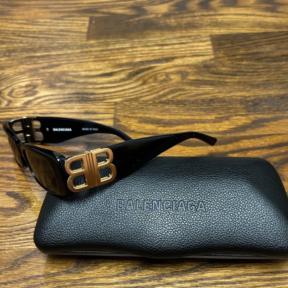 Balenciaga Black Sunglasses with Gold Accent